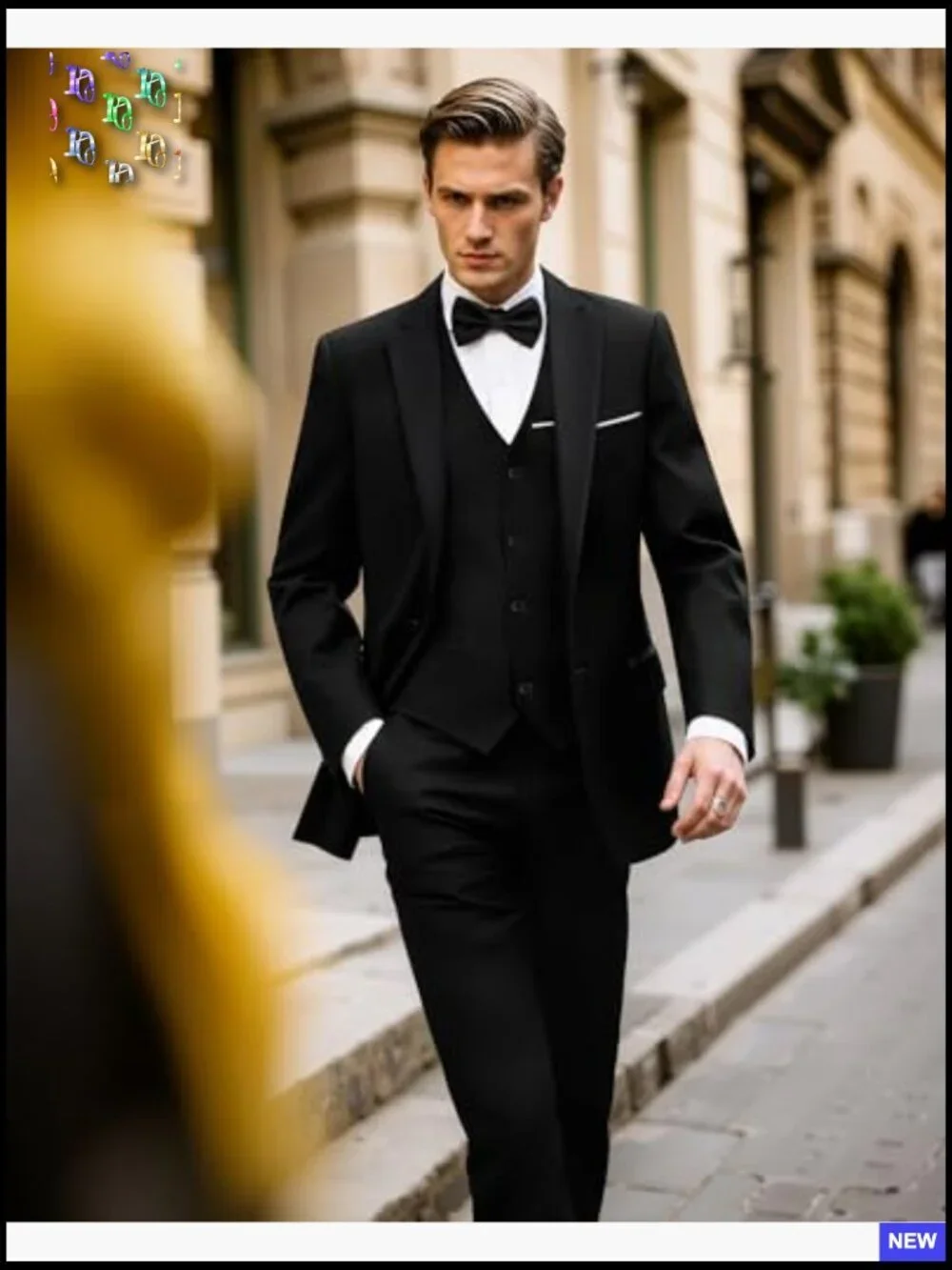 Elegant Slim Fit Suit Set One Button Blazer Vest Pants Formal Party Wear